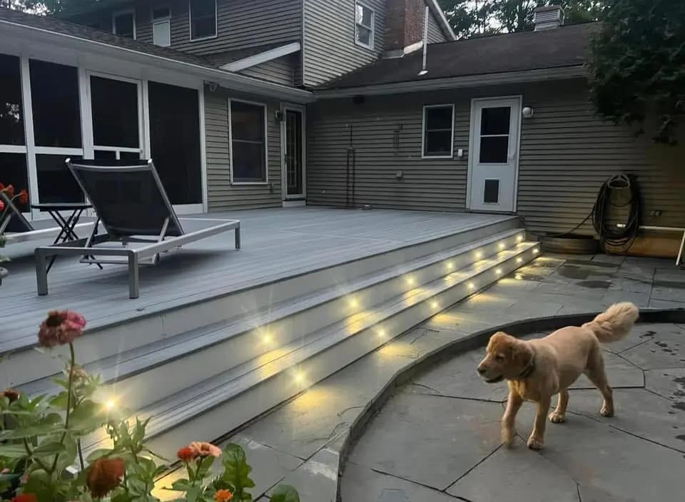 Trex Foggy Wharf with Recessed LED Lighting through Trex Fascia